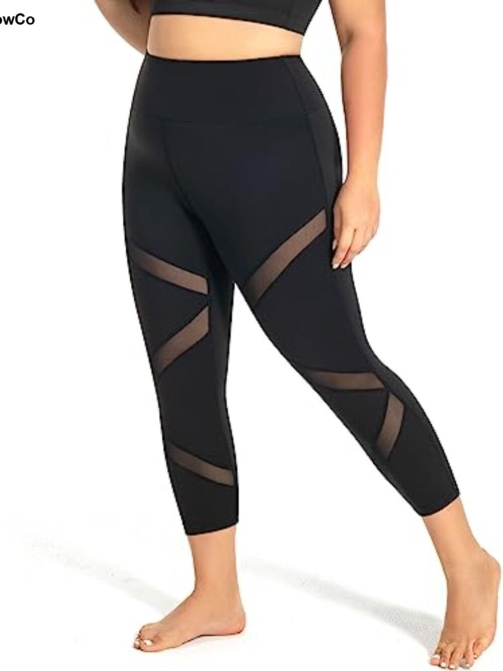 Plus Size Capri Yoga Leggings High Waist Mesh Zipper Pocket Athletic